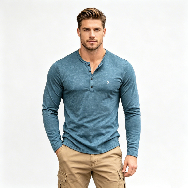 Men’s Cotton Henley Long-Sleeve Shirt