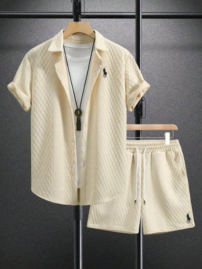 Men’s Textured Short-Sleeve Shirt & Shorts Set