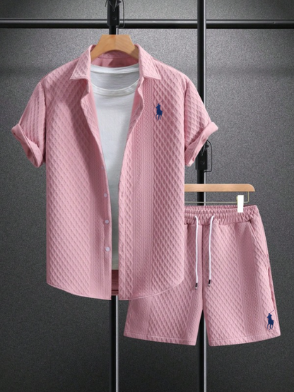 Men’s Textured Short-Sleeve Shirt & Shorts Set
