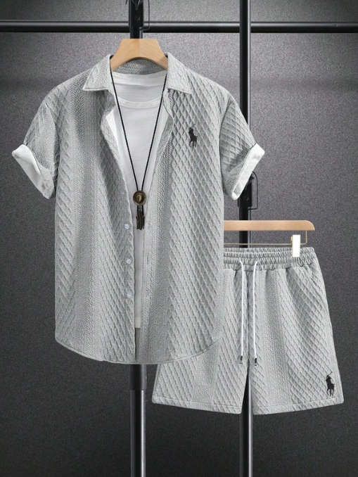 Men’s Textured Short-Sleeve Shirt & Shorts Set