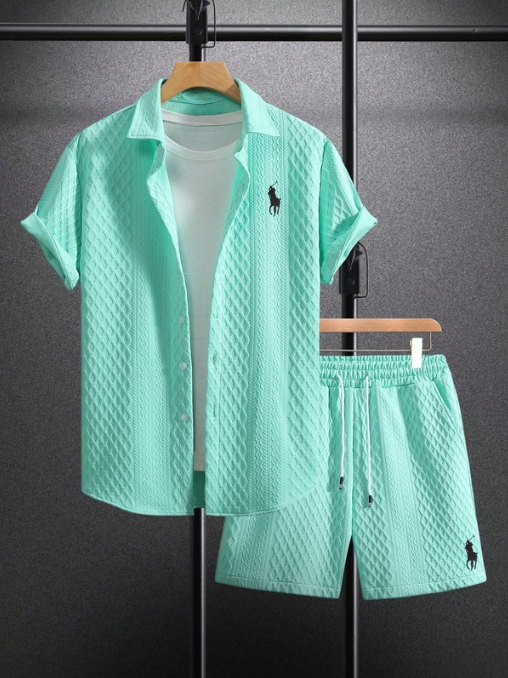 Men’s Textured Short-Sleeve Shirt & Shorts Set