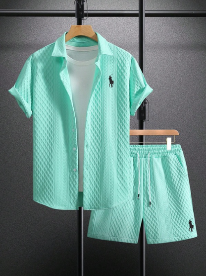 Men’s Textured Short-Sleeve Shirt & Shorts Set