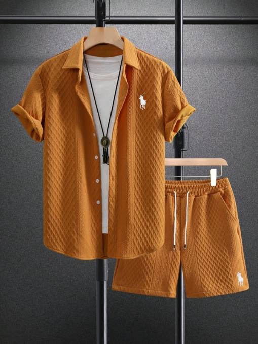Men’s Textured Short-Sleeve Shirt & Shorts Set