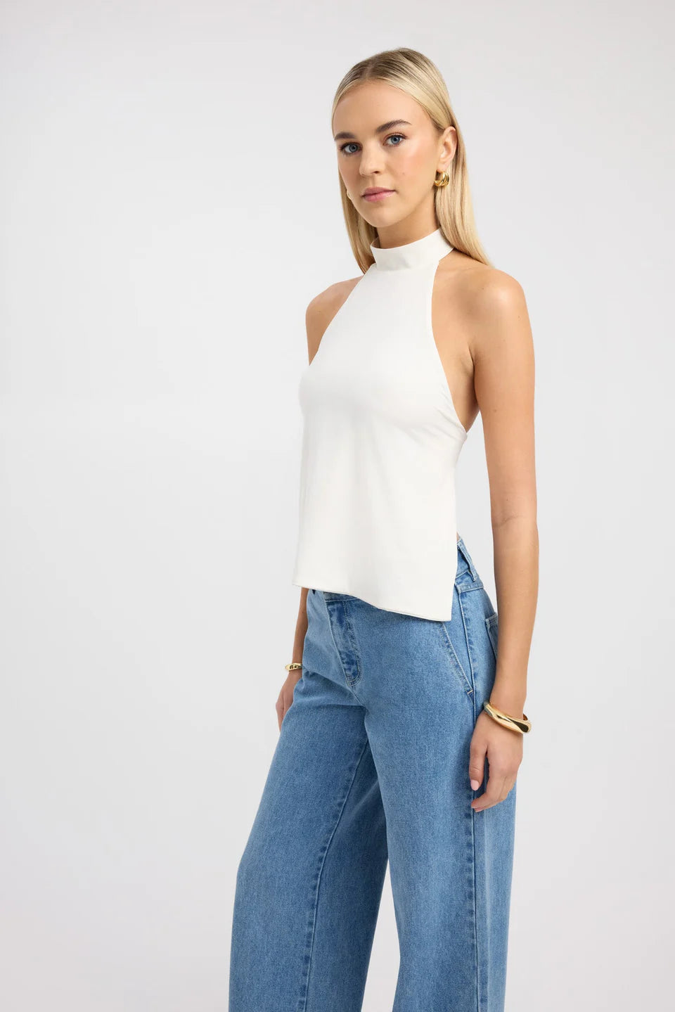 Women's Solid Backs Halter Tank Top Casual Sleeves Top