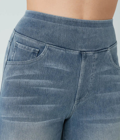 High-waisted elastic trousers