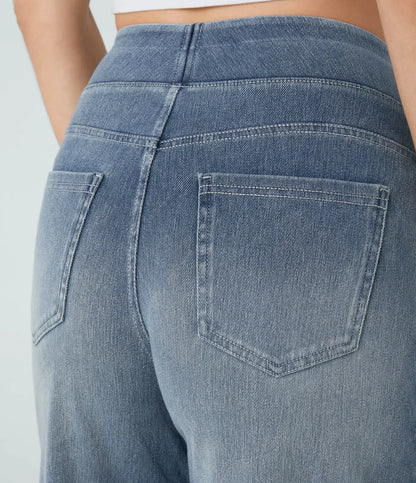 High-waisted elastic trousers