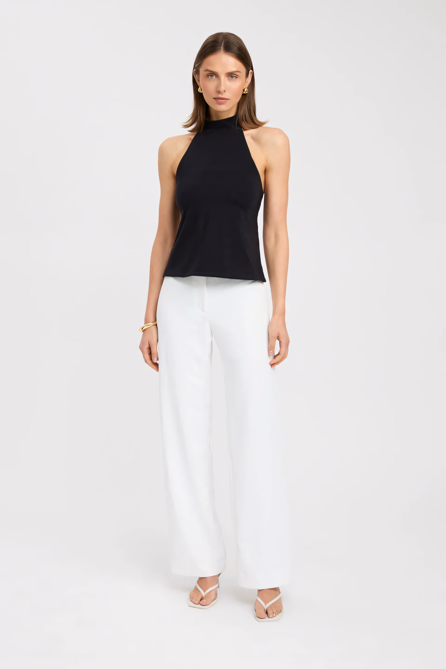 Women's Solid Backs Halter Tank Top Casual Sleeves Top