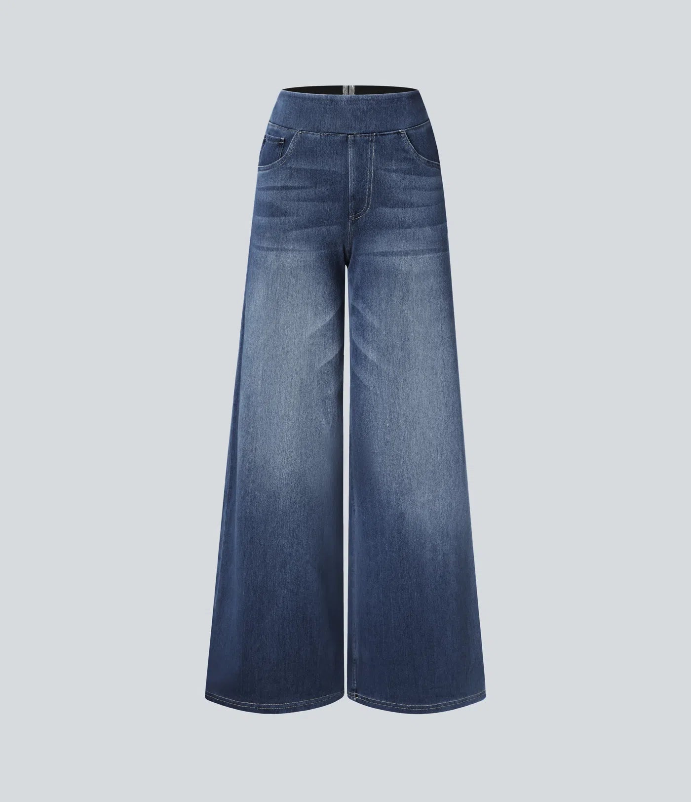 High-waisted elastic trousers