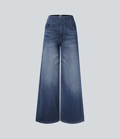 High-waisted elastic trousers