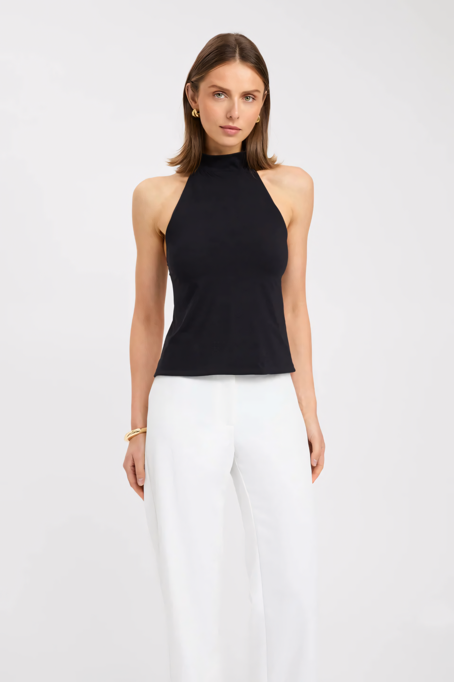 Women's Solid Backs Halter Tank Top Casual Sleeves Top